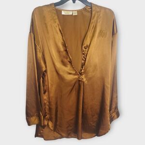 Vintage Victoria’s Secret Bronze Satin Pajama Top Medium